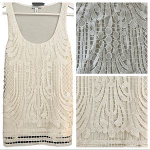 Express Soft White Tank Top With Iridescent Lace Overlay